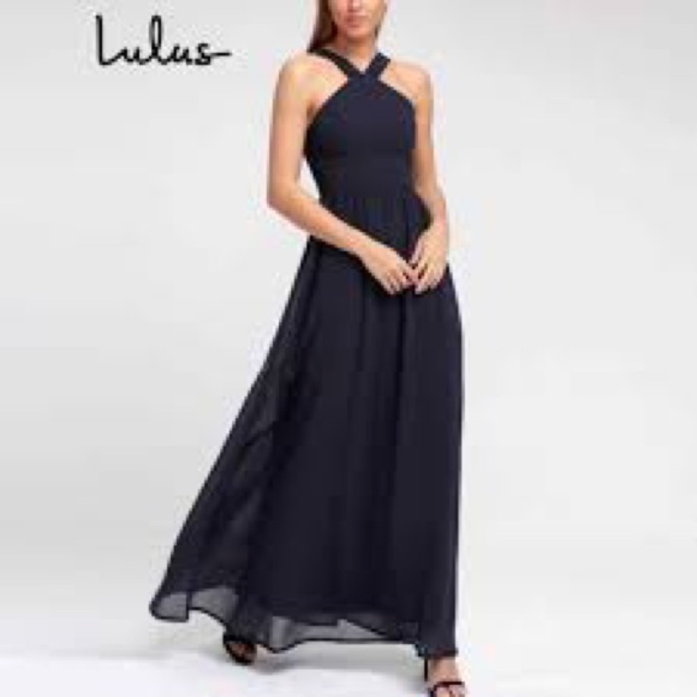 NWT - Lulus Air of Romance Maxi Dress. Color: Navy. Size: Small. Style # D15376